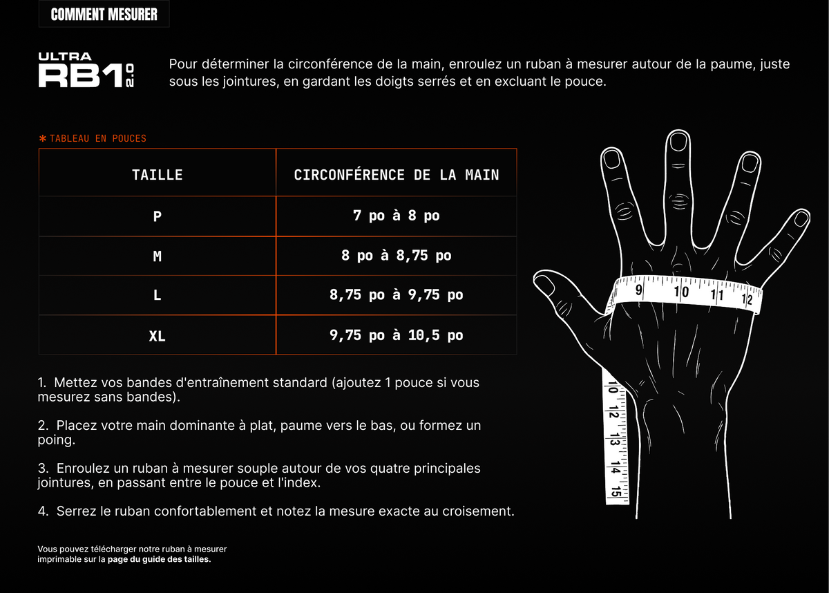 Rival RB1 Ultra bag glove size chart (desktop, French)