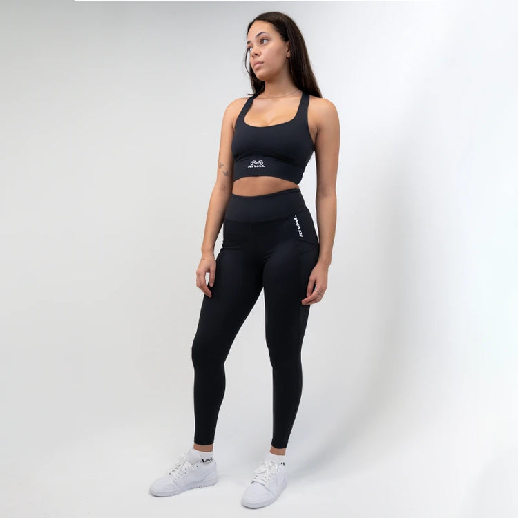 Rival Women s High Rise Leggings with Pockets Black L Short