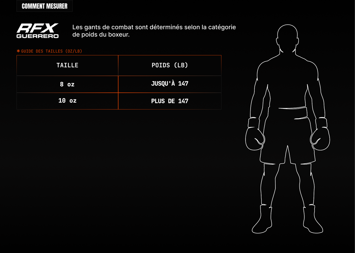 Rival RFX-Guerrero fight glove size chart (desktop, French)