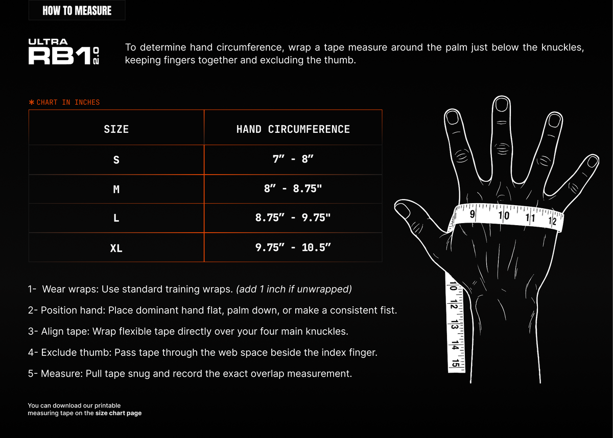 Rival RB1 Ultra bag glove size chart (desktop)